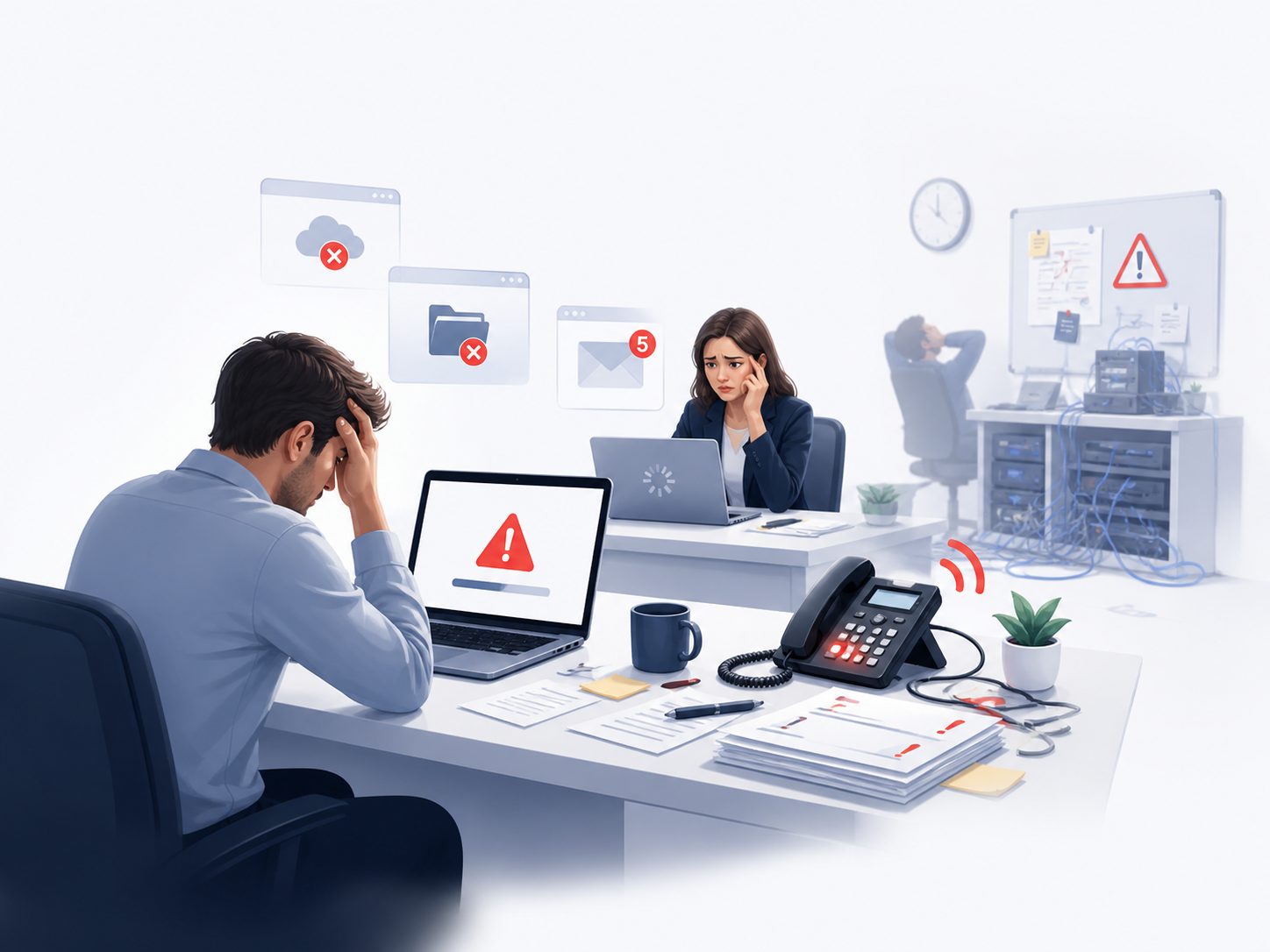 Frustrierter Mitarbeiter am PC